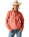 Faded Rose Coloured Ariat Womens Tek Half Zip Hoodie On A White Background #colour_faded-rose