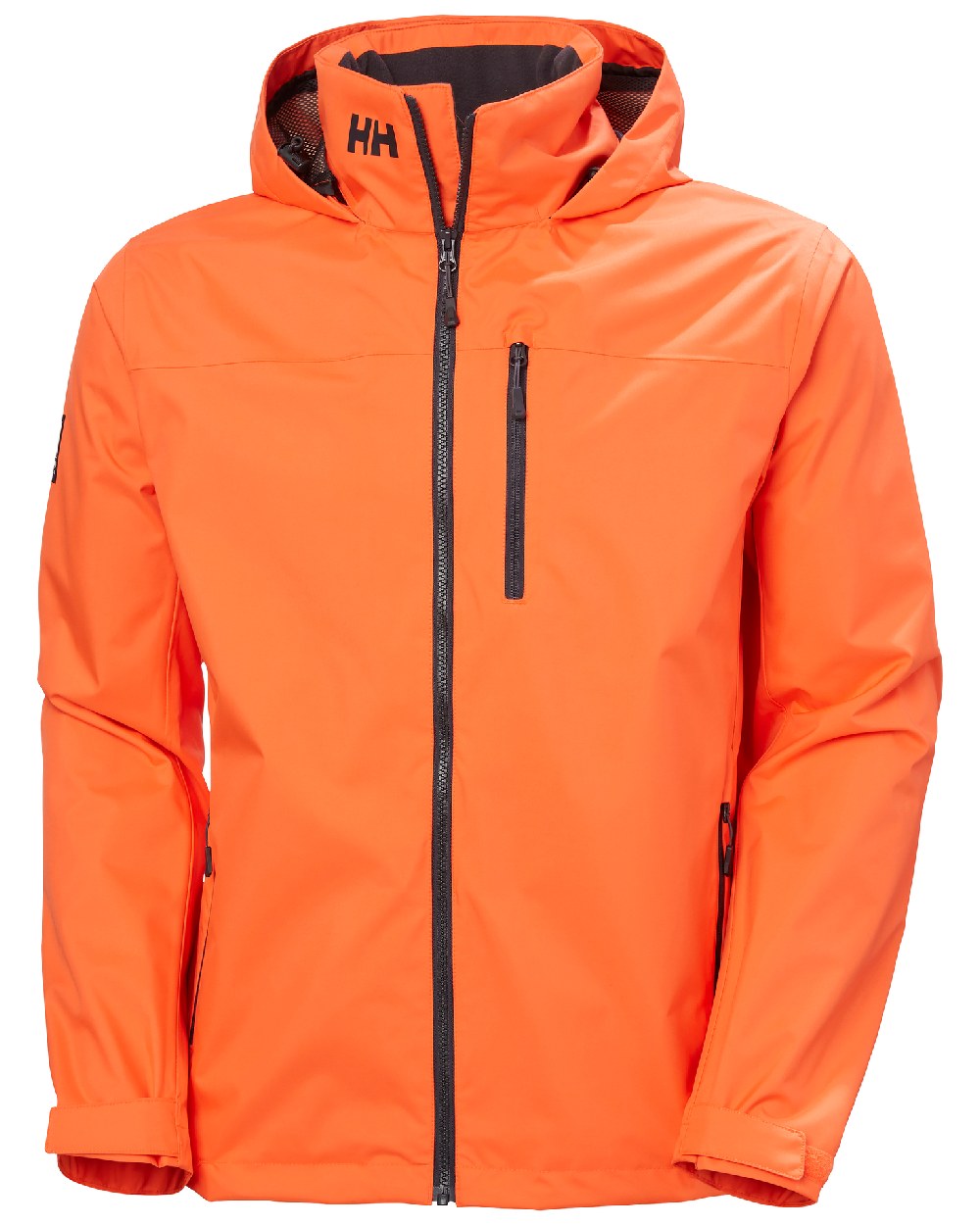 Flame coloured Helly Hansen Mens Crew Hooded Jacket 2.0 on white background 