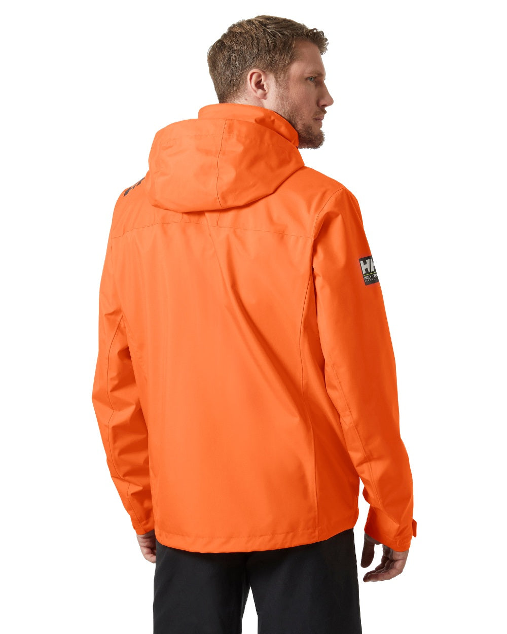 Flame coloured Helly Hansen Mens Crew Hooded Jacket 2.0 on white background 