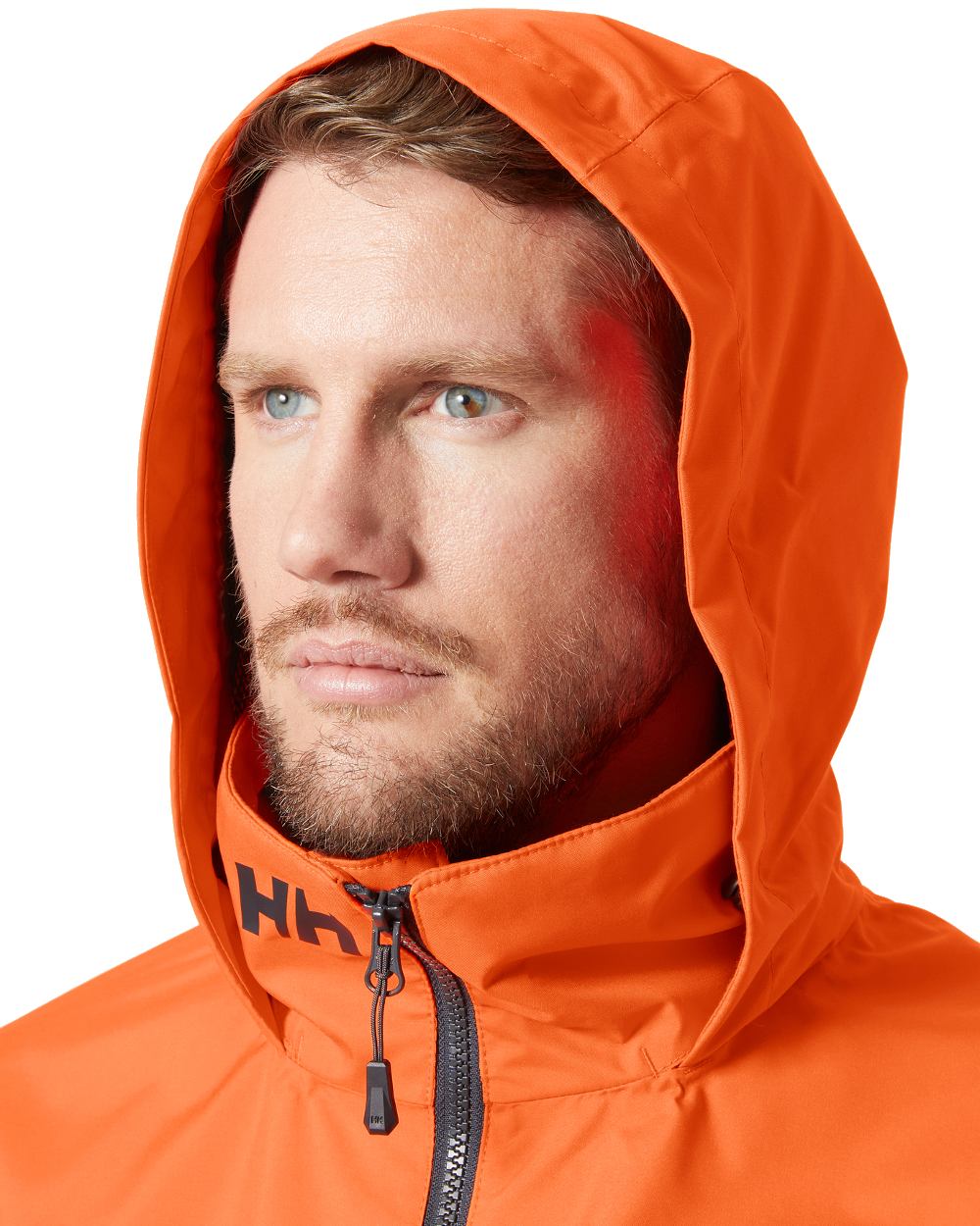 Flame coloured Helly Hansen Mens Crew Hooded Jacket 2.0 on white background 