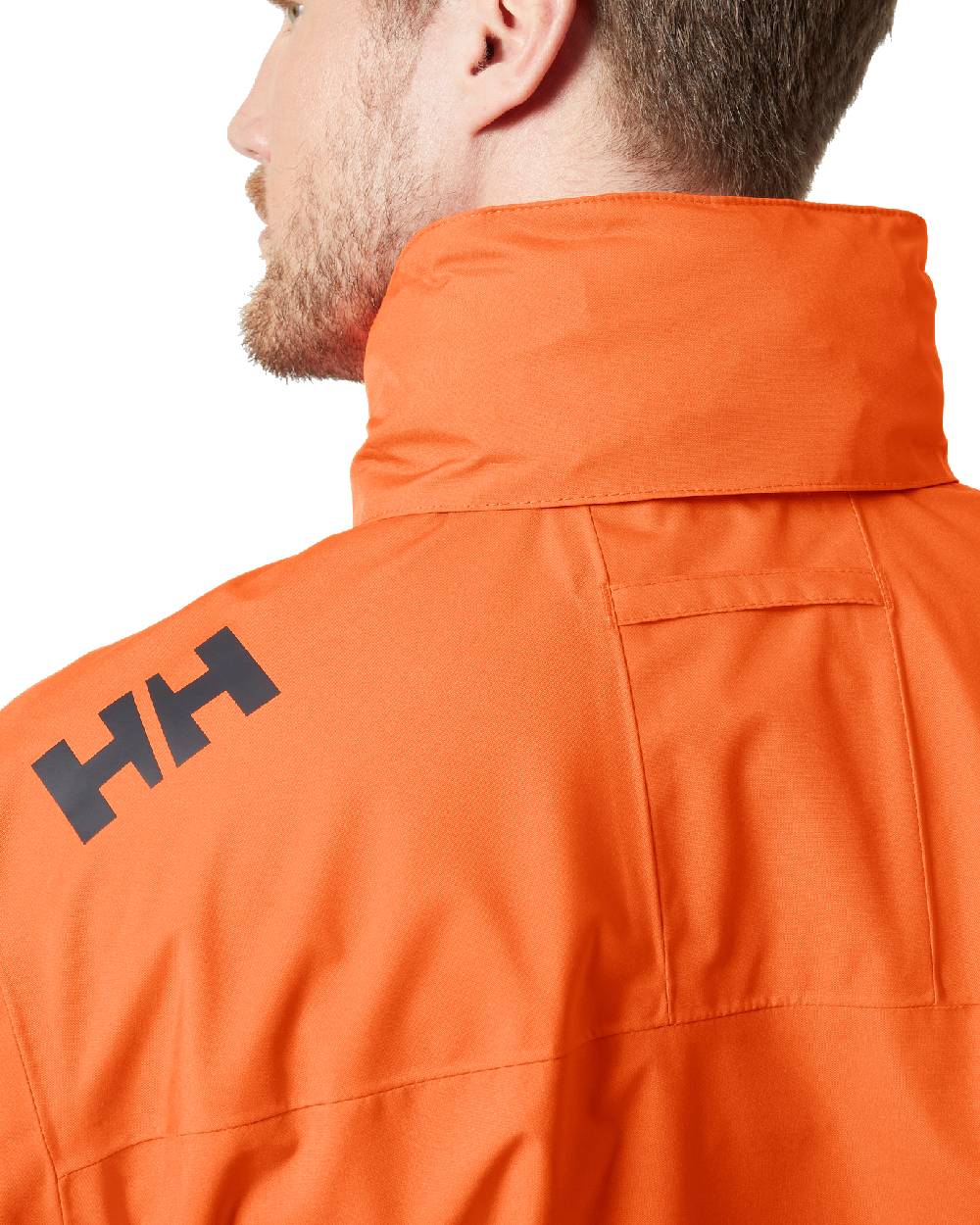 Flame coloured Helly Hansen Mens Crew Hooded Jacket 2.0 on white background 