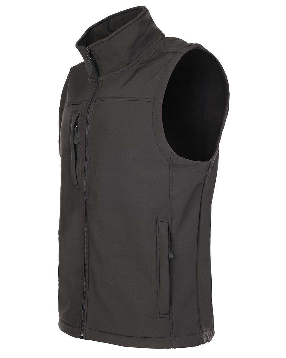 Black coloured Fort Breckland Softshell Bodywarmer on white background 