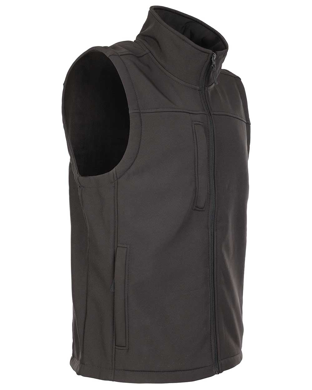 Black coloured Fort Breckland Softshell Bodywarmer on white background 