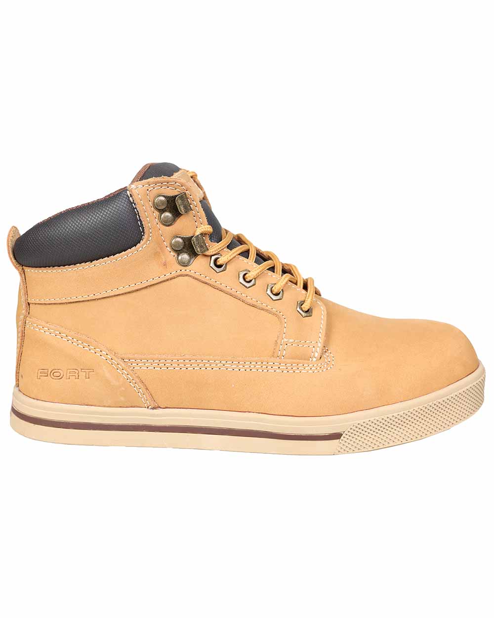 Tan coloured Fort Compton Safety Boots on white background 