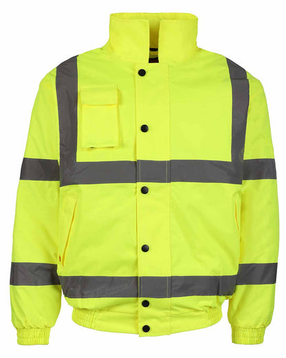Yellow coloured Fort Hi-Vis Waterproof Bomber Jacket on white background 