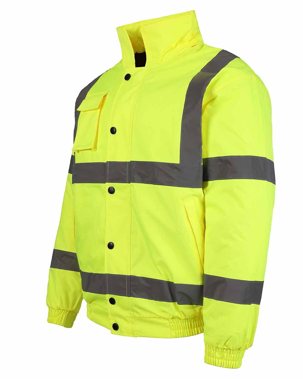 Yellow coloured Fort Hi-Vis Waterproof Bomber Jacket on white background 