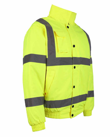 Yellow coloured Fort Hi-Vis Waterproof Bomber Jacket on white background 