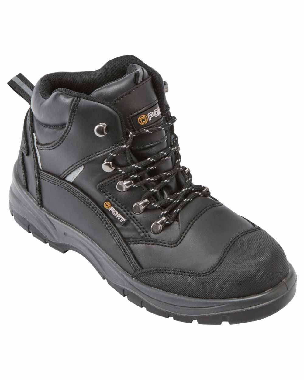 Black coloured Fort Knox Safety Boots on white background 
