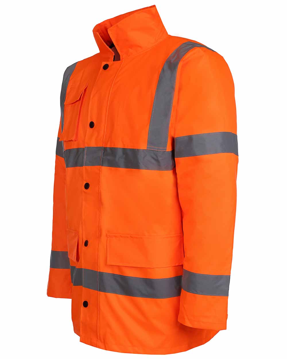 Orange coloured Fort Workwear Hi-Vis Quilted Jacket on white background 