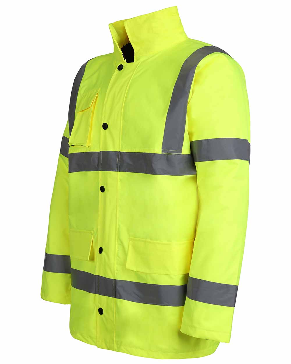 Yellow coloured Fort Workwear Hi-Vis Quilted Jacket on white background 