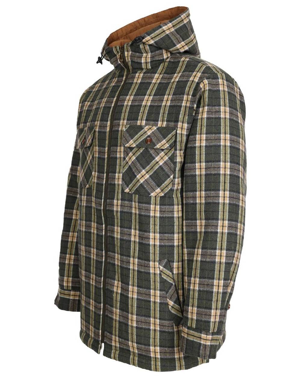 Green coloured Fort Penarth Sherpa Fleece Lined Tartan Hoodie on white background 