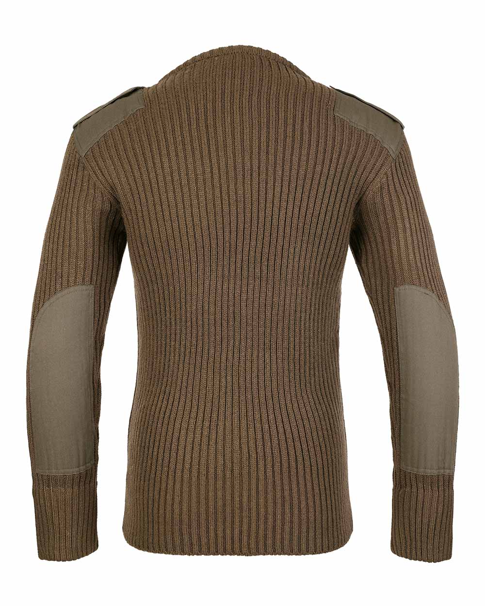Back view Olive Crew Neck Military Style Jumper by Fort 