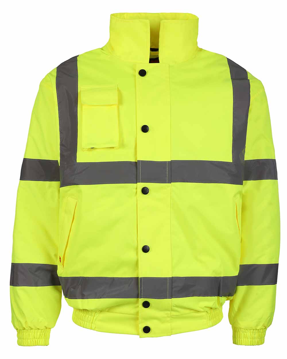 Yellow Fort Hi Vis Waterproof Bomber Jacket with reflective strips in Yellow 