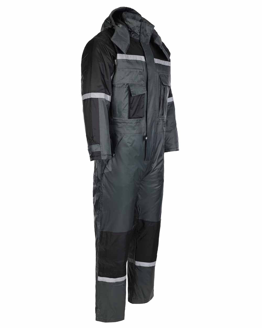 Black and green side view Reflective strips Fort Orwell Waterproof Padded Boilersuit