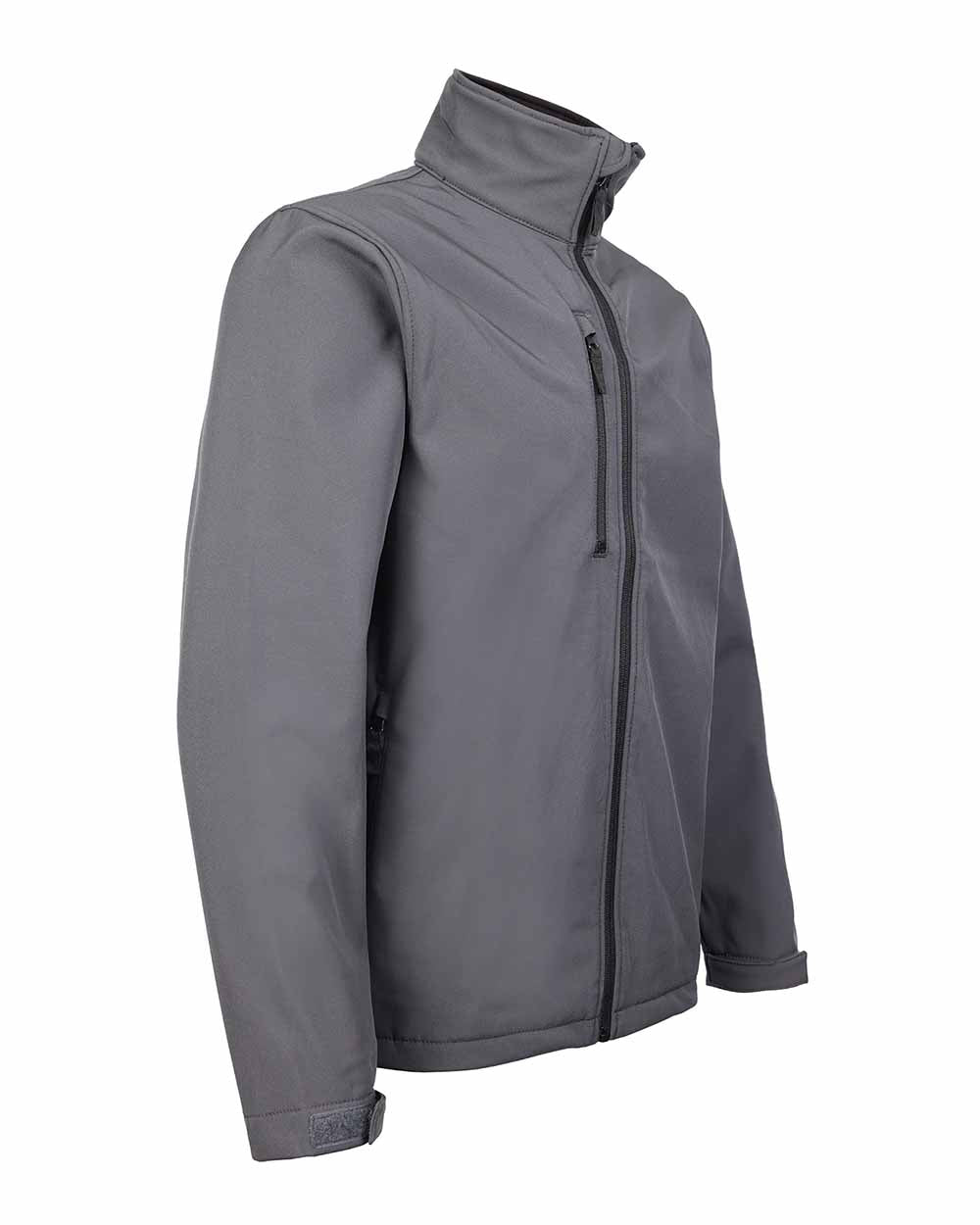 Side view showing zip chest pocket Fort Selkirk Softshell Waterproof Jacket in Grey 