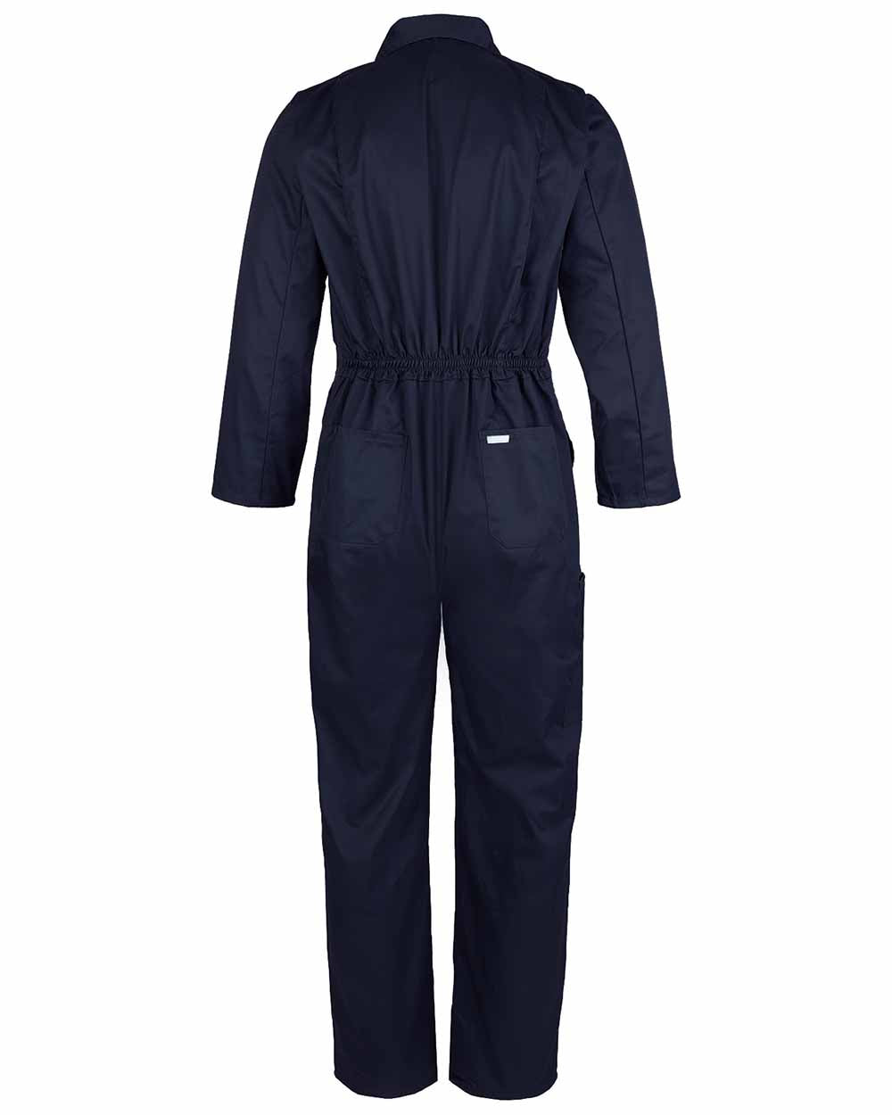 Back view elasticated waist Fort Stud Front Boilersuit in Navy 