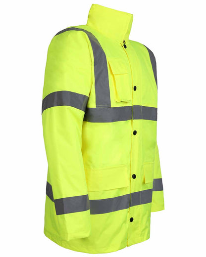 Side with reflective strips Fort Workwear Quilted Jacket in hi vis yellow 