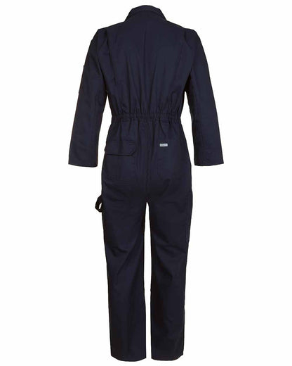 Back view showing elasticated waistband on Fort Zip Front Boilersuit in Navy Blue 