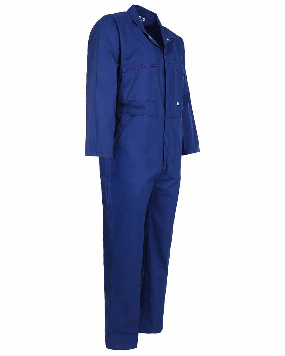 Zip front detail on Fort Zip Front Boilersuit in Royal Blue 