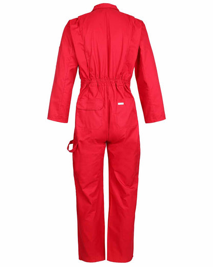 Elasticated waistband detail on Fort Zip Front Boilersuit in Red 
