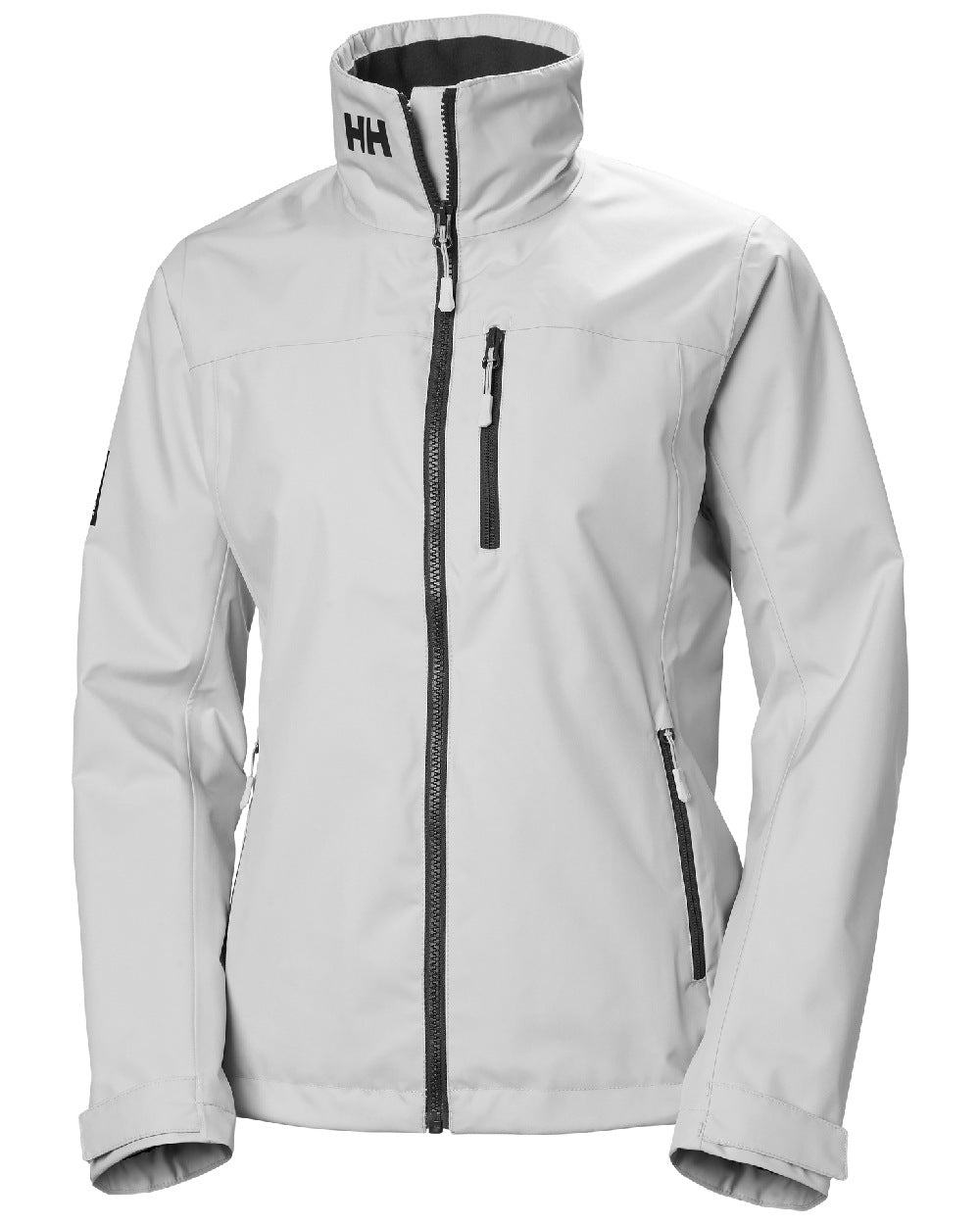 Grey Fog coloured Helly Hansen Womens Crew Sailing Jacket 2.0 on white background 