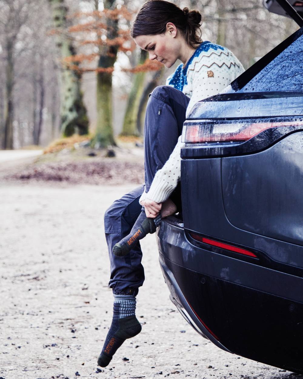 Olive Grey Coloured Gateway1 Boot Calf Socks on outdoor background 