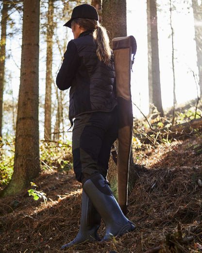 Dark Brown Coloured Gateway1 Moor Country Lady 17" 3mm Side-Zip Wellingtons on outdoor background 