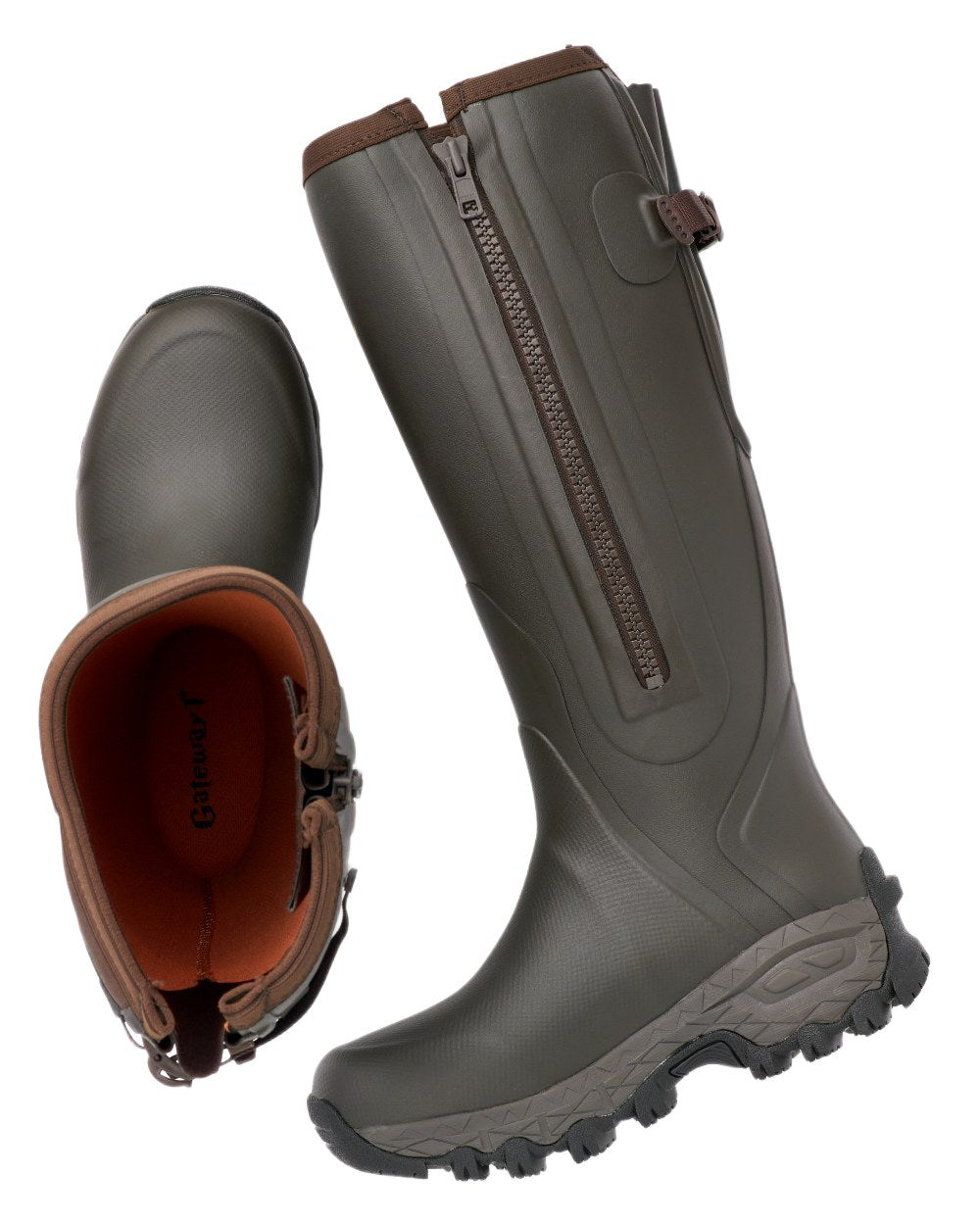 Dark Brown Coloured Gateway1 Moor Country Lady 17&quot; 3mm Side-Zip Wellingtons on white background 