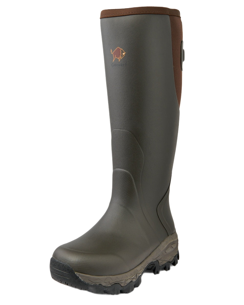 Dark Brown Coloured Gateway1 Moor Country Lady 17" 3mm Side-Zip Wellingtons on white background 