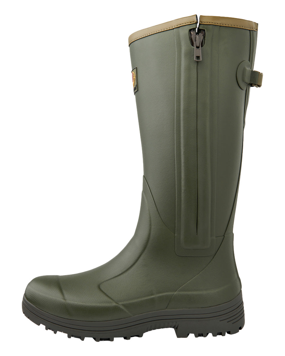Dark Olive coloured Gateway1 Pheasant Game 18" 5mm Side-Zip Wellingtons on White background 