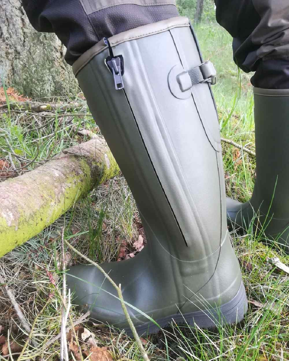 Dark Olive Coloured Gateway1 Pheasant Game Lady 17" 5mm Side-Zip Wellingtons on outdoor background 