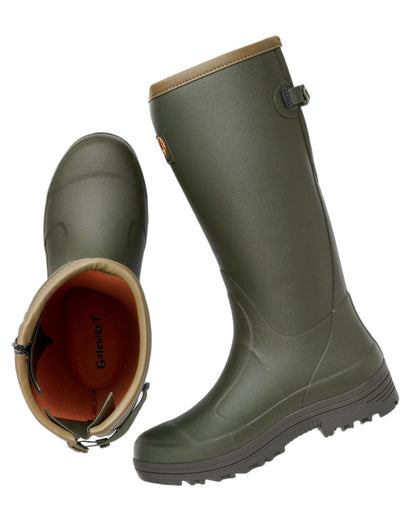Dark Olive Coloured Gateway1 Pheasant Game Lady 17" 5mm Side-Zip Wellingtons on white background 