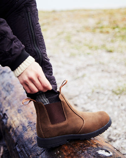 Dark Brown Coloured Gateway1 SD 6" Pull-on Chelsea Boots on outdoor background 