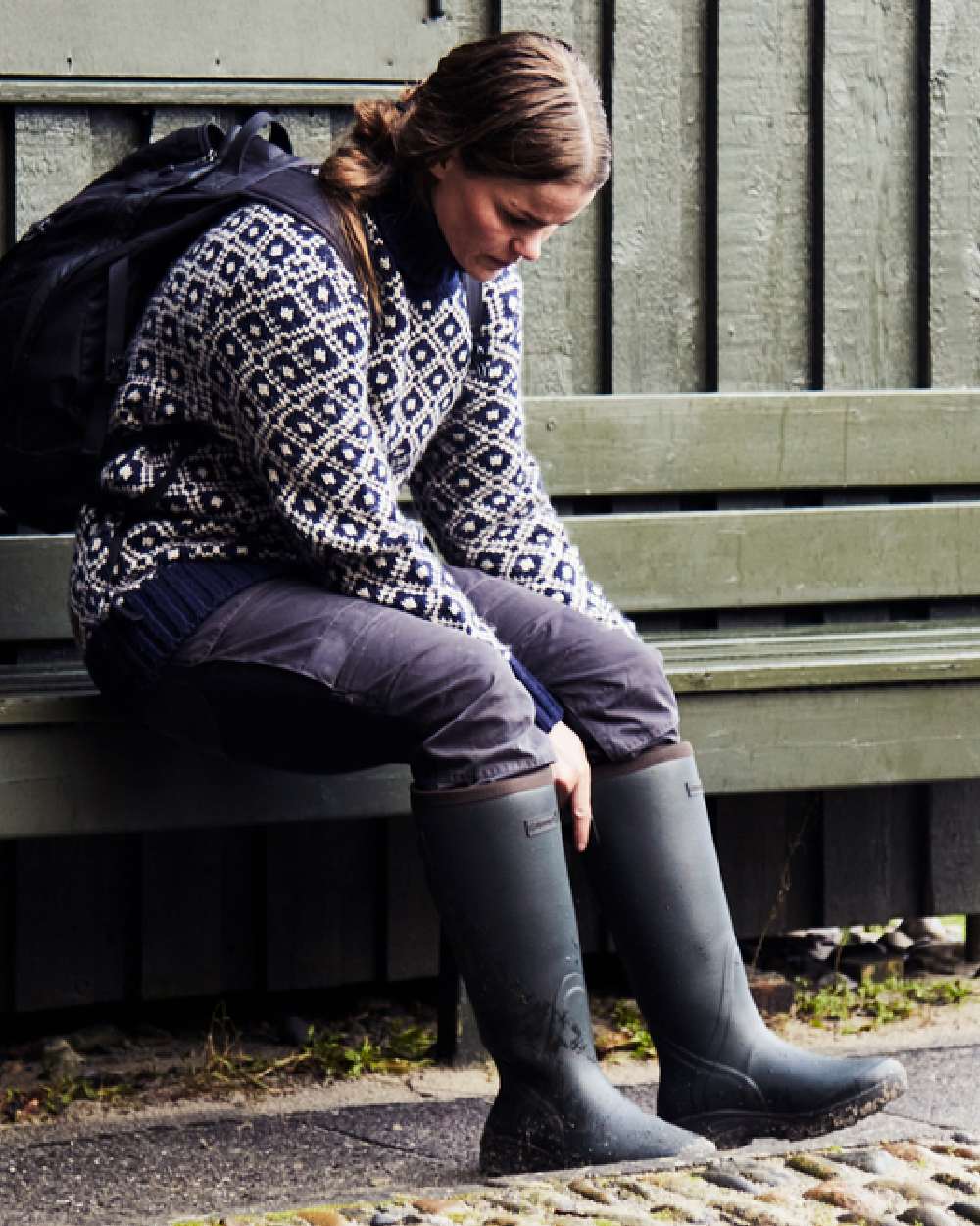 Khaki Coloured Gateway1 Sportsman II Lady 17" 4mm Wellingtons on outdoor background 