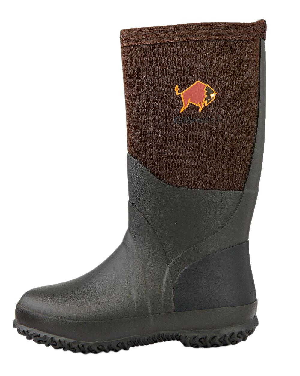 Dark Brown Coloured Gateway1 Wetland Master Kids 12 7mm Wellingtons on white background 