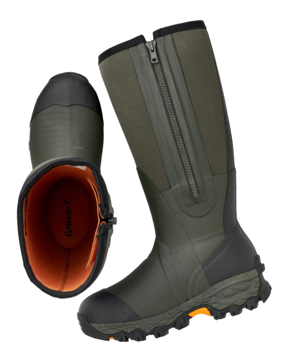 Dark Green Coloured Gateway1 Woodbeater 18&quot; 7mm Side Zip Wellingtons on white background 