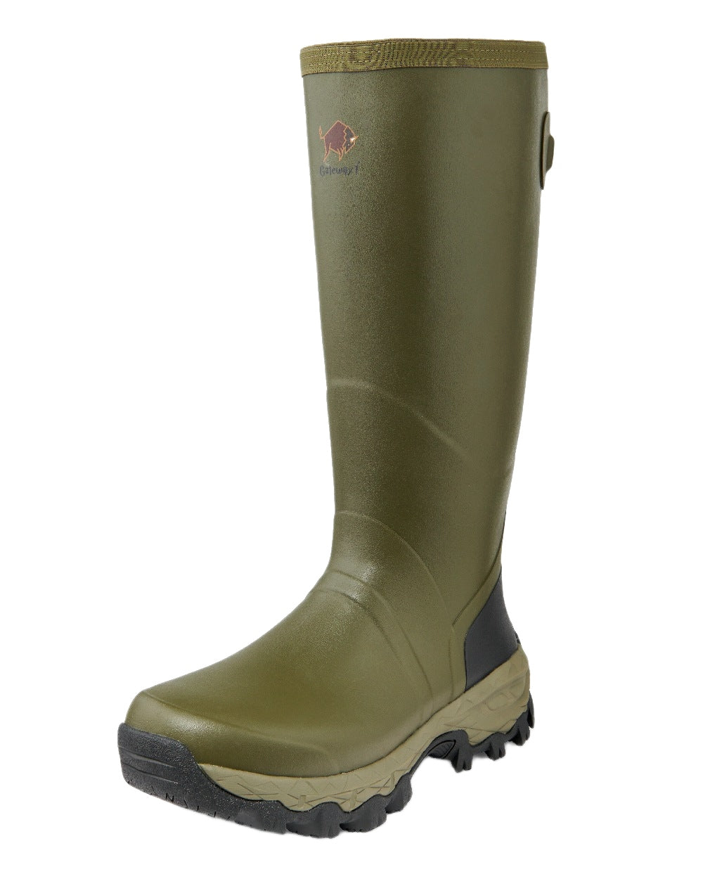 Olive Coloured Gateway1 Woodstalker 18" Wellingtons on white background 