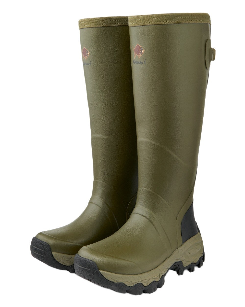 Olive Coloured Gateway1 Woodstalker Lady 17" Wellingtons on white background 