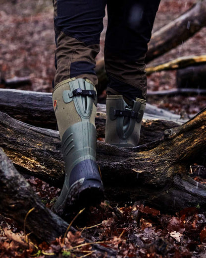 Khaki Coloured Gateway1 Woodwalker Wide 18&quot; 4mm Wellingtons on forest background 
