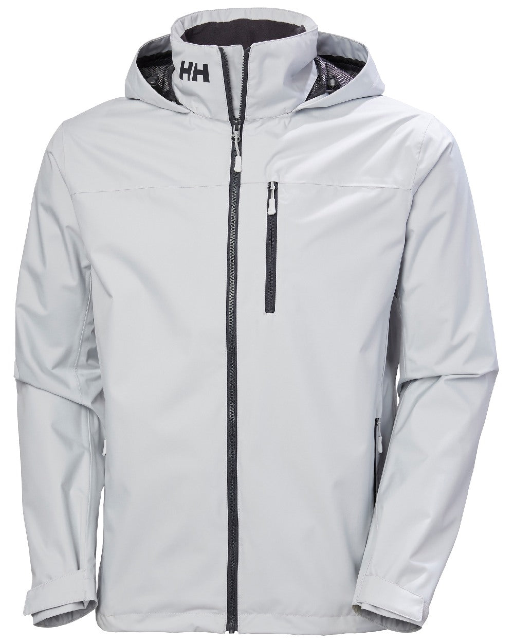 Grey Fog coloured Helly Hansen Mens Crew Hooded Jacket 2.0 on white background 