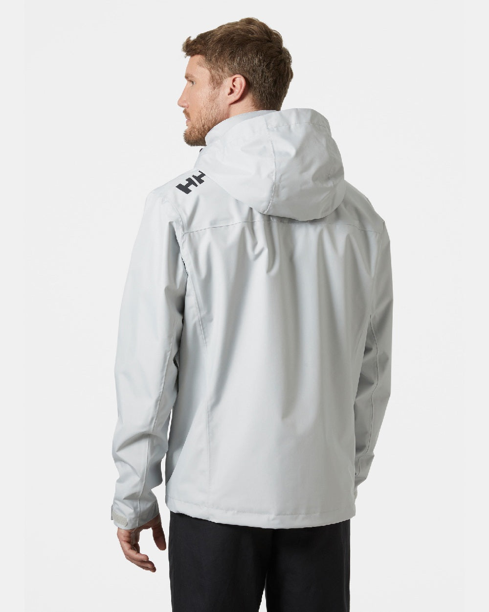 Grey Fog coloured Helly Hansen Mens Crew Hooded Jacket 2.0 on grey background 