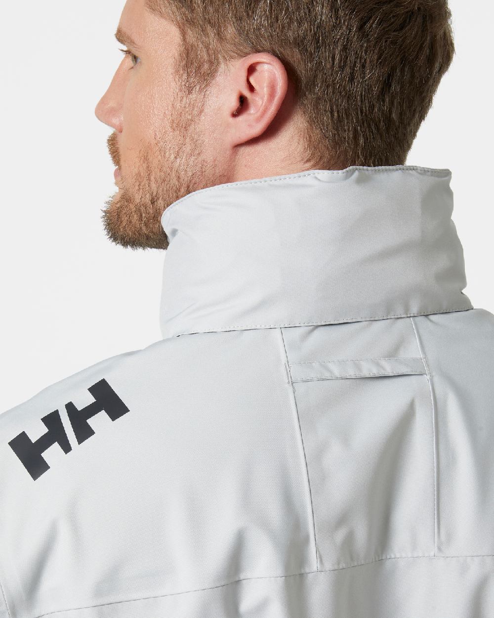 Grey Fog coloured Helly Hansen Mens Crew Hooded Jacket 2.0 on grey background 