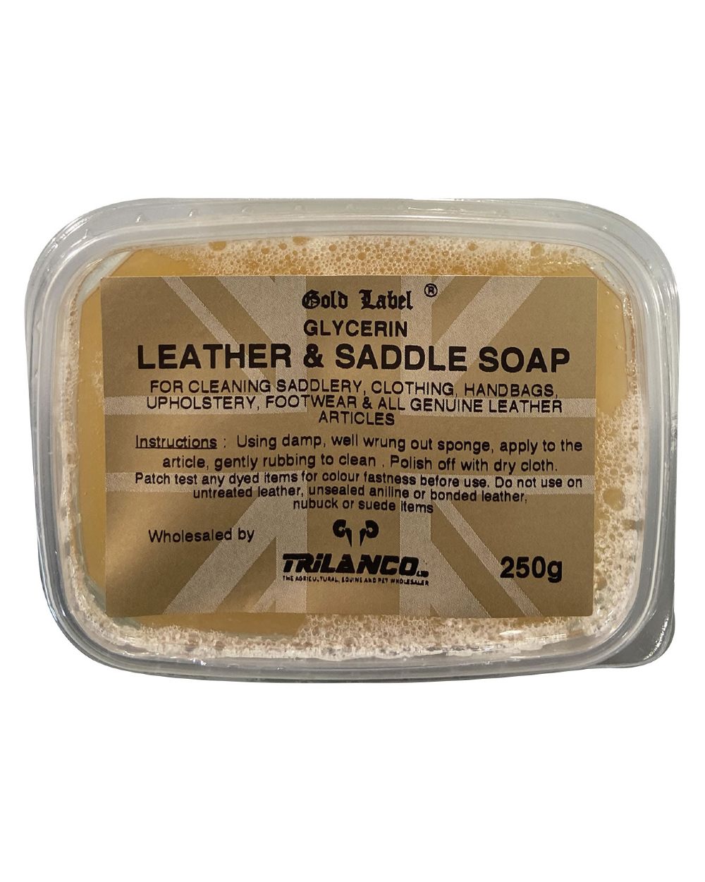 Gold Label Glycerin Leather And Saddle Soap 250g on white background