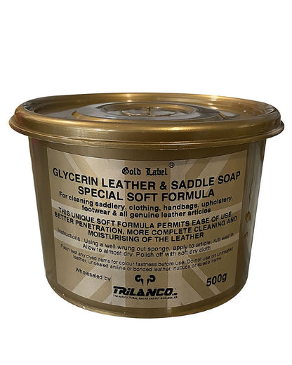 Gold Label Glycerin Leather And Saddle Soap 500g on white background