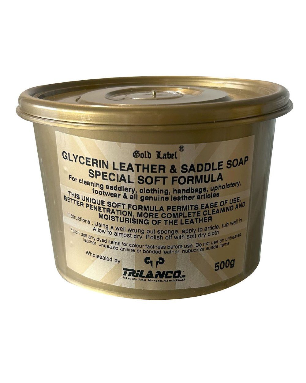 Gold Label Glycerin Leather And Saddle Soap Soft Formula 500g on white background