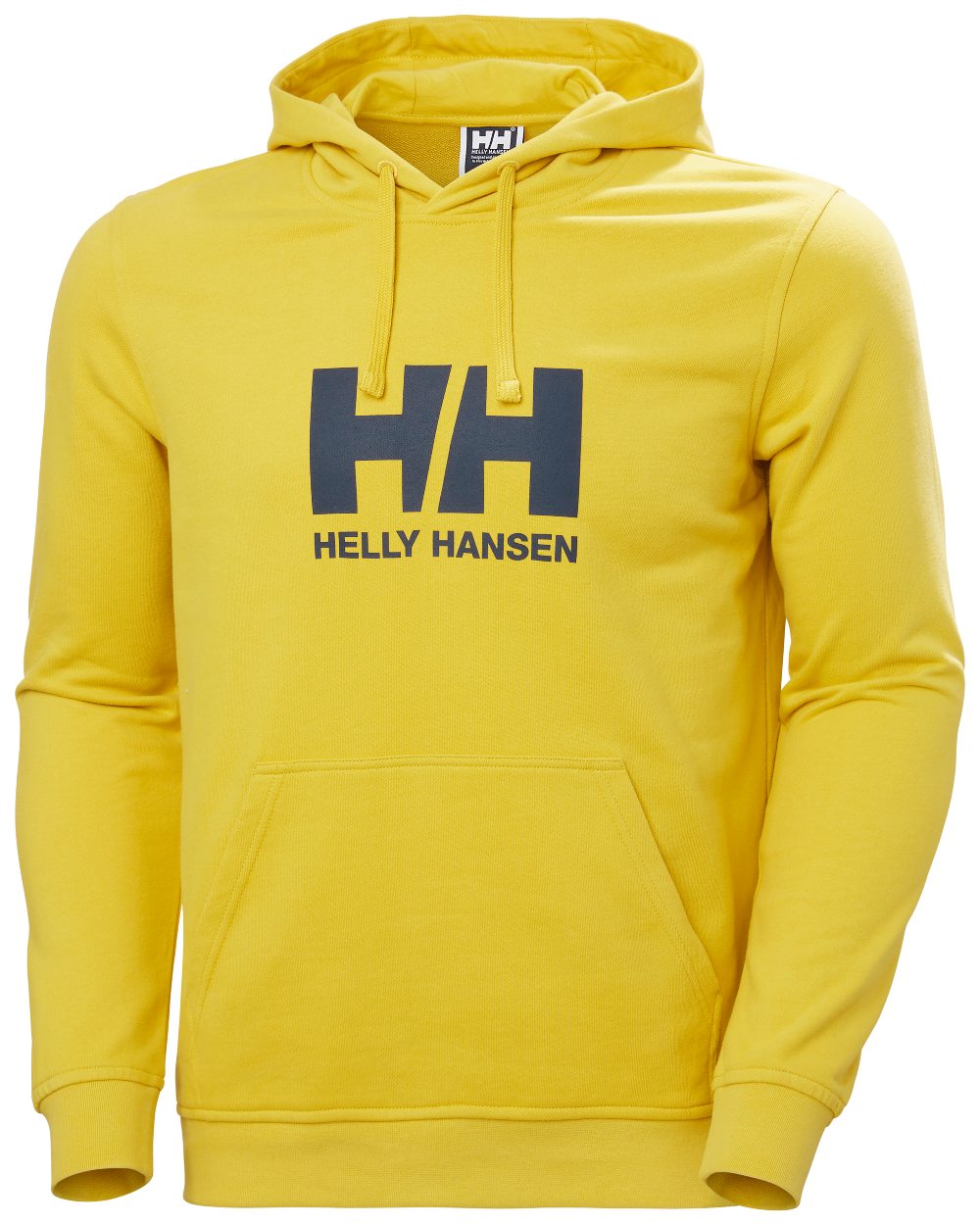 Gold Rush Coloured Helly Hansen Mens Logo Hoodie On A White Background 