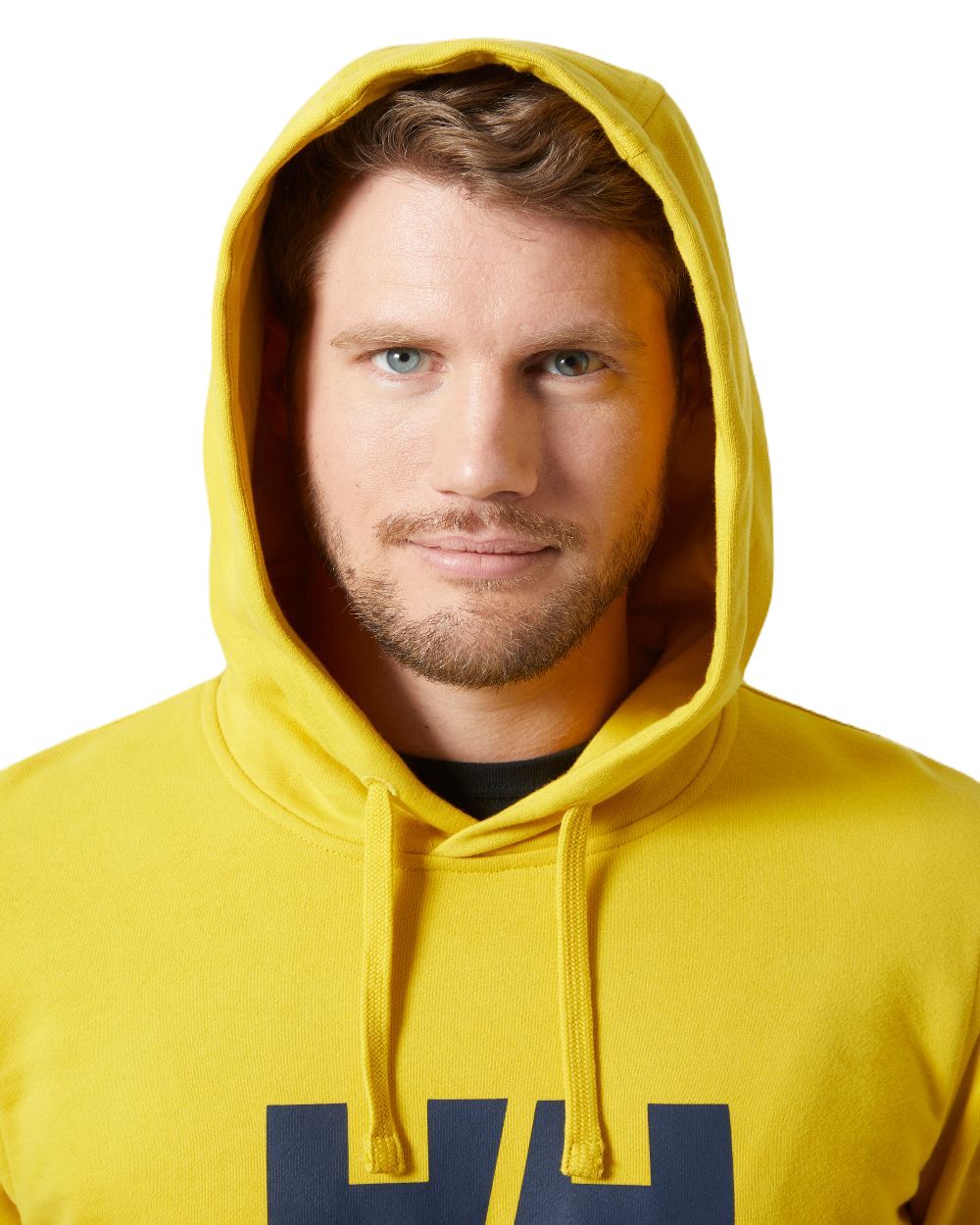 Gold Rush Coloured Helly Hansen Mens Logo Hoodie On A White Background 