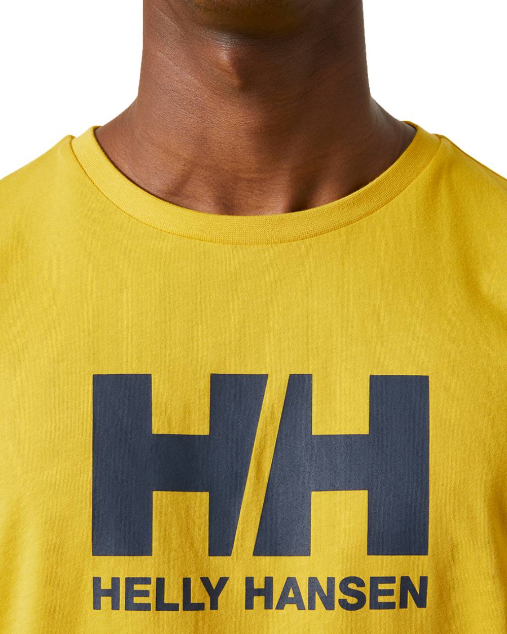 Gold Rush Coloured Helly Hansen Mens Logo T-Shirt On A White Background 