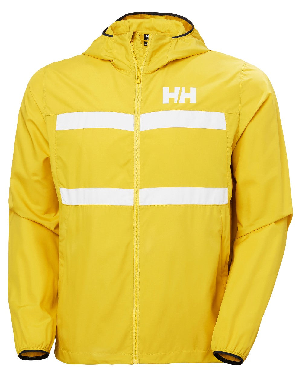 Gold Rush coloured Helly Hansen Mens Salt Striped Windbreaker Jacket on white background 