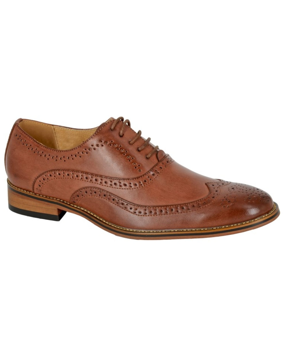 Mid Brown coloured Goor Mens 5 Eye Wing Capped Brogue Oxford Shoes on white background 